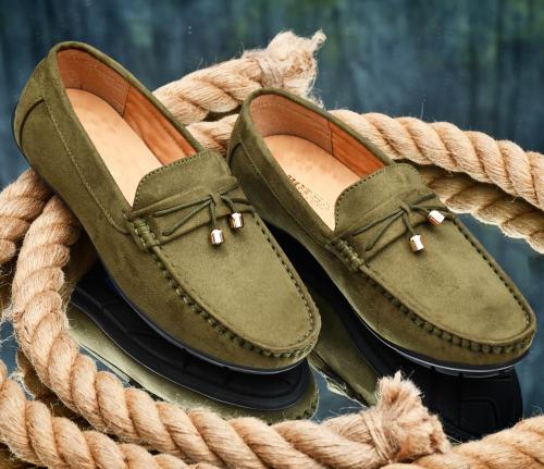 BOTHA Be Bold, Be BOTHA Suede Leather Premium & Stylish Slip on Casual Olive Loafers for Men
