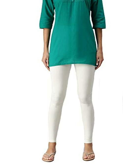 De Moza Women Off White Solid Cotton Churidar Leggings - XXL