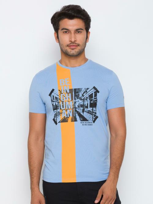 Being Human Light Blue Short Sleeve T-Shirts
