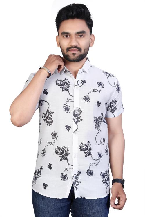 UPPERS Men Black, White Printed Cotton Blend Casual Shirt (Xxl) JioMart