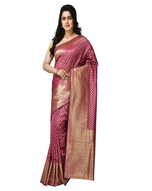 Naeusa Designer Banarasi Uppada Silk Saree Ruby Pink (Rani) Colour with Blouse for Women