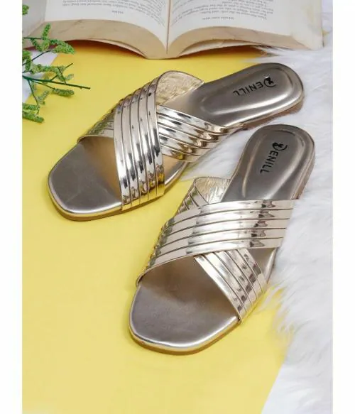 Denill Silver Flat Sandals for Women
