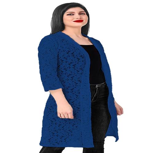 Akido Long Length Style Cotton Net Short Floral Design Shrug for Women & Girls For both Regular and Formal Wear (Blue)