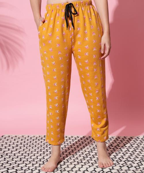 Anixa Women Mustard Printed Cotton Pack of 1 Pyjama