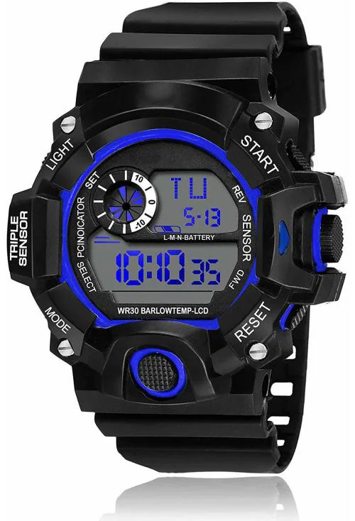 Maan International Digital Sport Watch Blue Dial Orange Strap for Men
