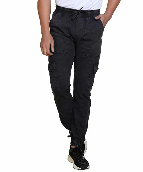 ROAD BUMPS DENIM CO. Road Bumps Men Black Looper Knit Denim Cargo Jogger