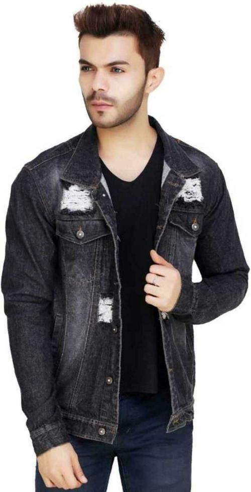 Arbia Funki Men Black Washed Denim Denim Jacket Size-L