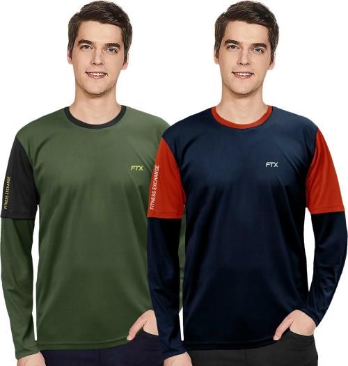 Ftx Men Multicolor Color Block Polyester Pack Of 2 T-Shirt (S)