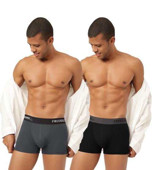 FREECULTR Men's Ash Grey, Pot Black Solid Pure Modal Trunks