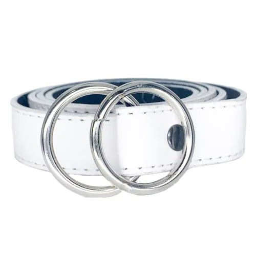 Satyam Trendz Belts White Double Ring Faux Leather Belt For Women's & Girls | Formal & Casual Belt For Ladies | Double Ring Belt For Ladies