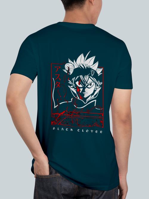 BLISSINK Black Clover Anime Front And Back Printed Airforce Cotton Tshirt for Men