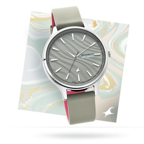 Fastrack Analog Dial Grey Band Grey Ruffles Watch-6207Sl01 For Womens