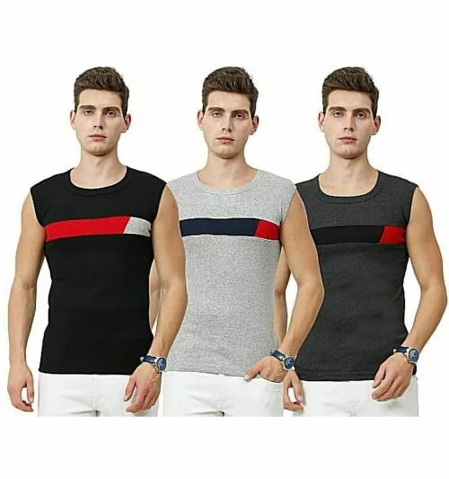 Metro Stitch Men Multicolor Solid Pack Of 3 Vest (L)