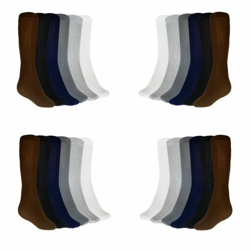 MUKHAKSH (Pack of 12 Pairs = 24 Socks) Men Boys Fine Cotton Six Different colours Long Calf Socks
