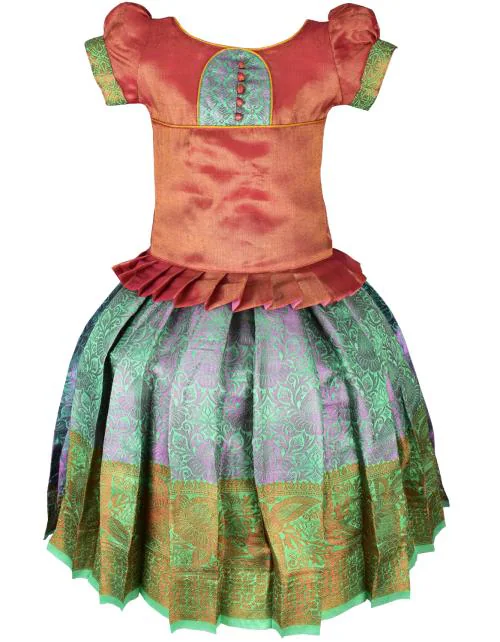 AMIRTHA FASHION Girls Traditional Cotton Silk Pattu Pavadai Lehenga Choli Set