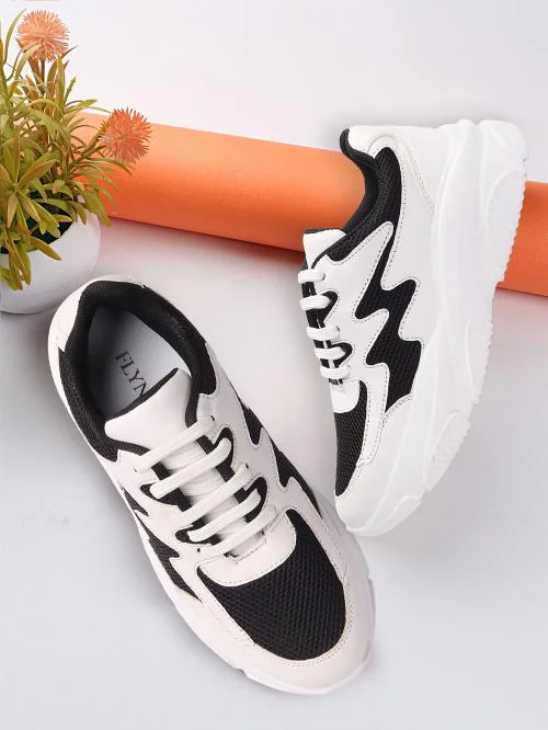 Flynce Comfortable Sneakers for Women and Girls | Fashion Sneakers for Girls | Womens Shoe | Girls Shoe| Casual Snekaers for Women and Girls | Lightweight Sneakers for Women and Girls | Women's Sneakers | Girls Sneakers - 8014-WH-BLK-37