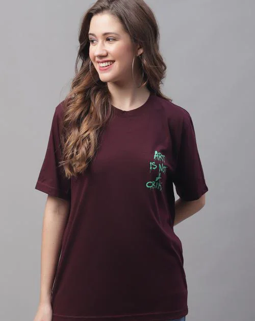 Obaan Women's Cotton Half Sleeves Round Neck Printed T-shirt