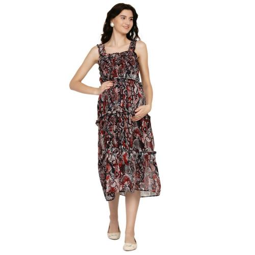 Buy Mine4Nine Red Animal Print Chiffon Fit And Flare Women's Maternity