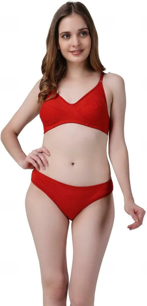 Tiny Toy Women Red Cotton Blend Bra and Panty Set (size 40B)