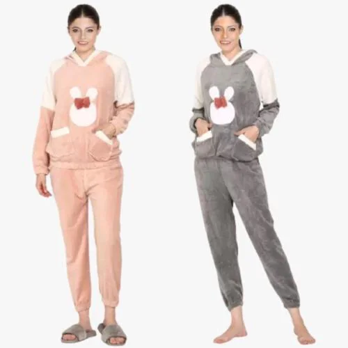Ukal Combo Pack of 2 Women's Wool Blend & Fleece Fur, core Full Length Winter wear Night suit Pyjama and top Set for Ladies Free Size (M-XXL)