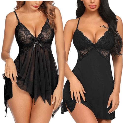 Arnoni Sexy Nighty for Honeymoon Sex, Babydoll Lingerie Set for Women Polyester Baby Doll Night Dress Sexy Lingerie for Women ak Combo (Black and Black)