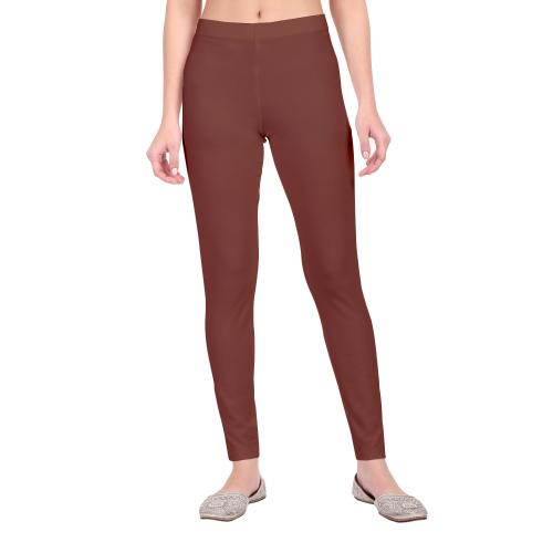 ONE SKY Tailored Cut & Classic Fit Super Stretchable Cotton Fabric Regular Length Leggings for Women (XXL, Light Brown)