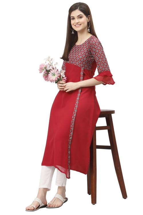 ALC Creations Women's Maroon Printed Crepe Kurti(ALC9111CHRY_Maroon_X-Small)