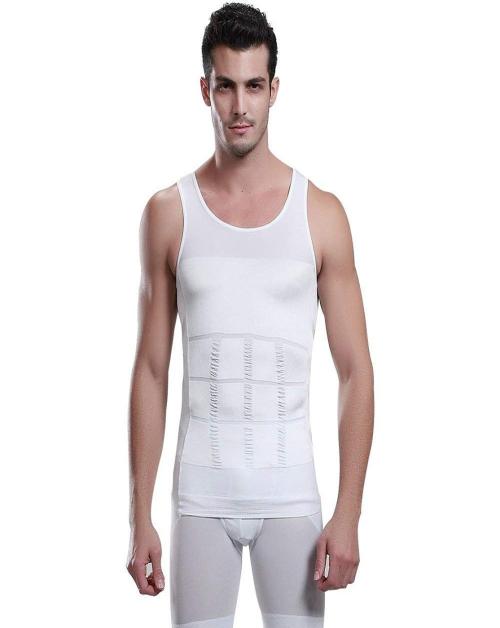 Ada Men’s Slimming Body Shaper Vest Shirt Abs Abdomen Slim Stretchable Tummy Tucker Vest Color - White (Size - Small)