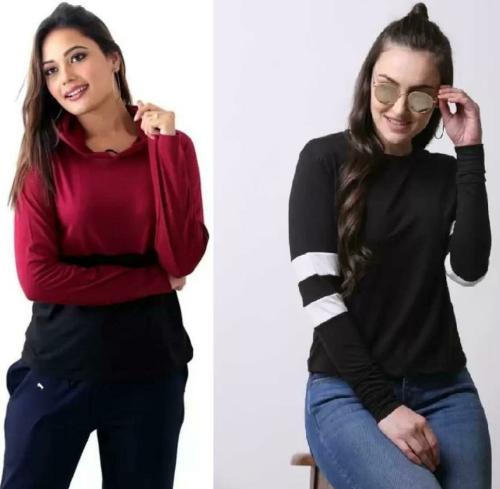 RYTESTYLE Women Black, Maroon Solid Cotton Blend Pack of 2 Hooded Sweatshirt