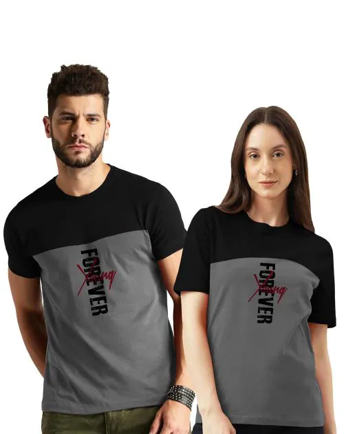 Twinny Zone Couple T-shirts Cotton | BT Tshirts for Men Women YngFrvr Husband Wife Love (Set of 2 | Regular Fit | BTHS)