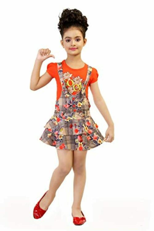 HIZUME Girls Printed Dungaree Cum Skirt with Top - 18-24 M