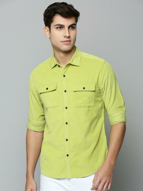 SHOW OFF Men's Fluorescent Green Solid Cotton Shirts