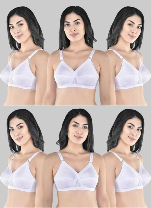 Zivosis Women White Cotton Blend Pack Of 6 Full Coverage Non Padded Bra (42B)