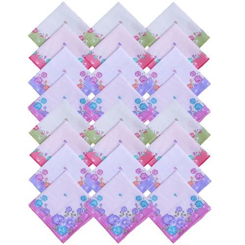 S4S 100% Cotton Pack of 48 Women's Floral Handkerchief (Soft Cotton Floral_30CM X 30CM)
