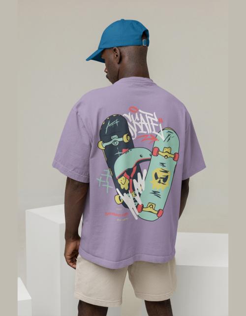 Dafabfit Premium Cotton Purple Color Half Sleeves Drop Shoulder Round Neck Loose Fit T-Shirt For Men With Graphic Print Purple Casual Drop Shoulder T-Shirt For Men Size-(Medium)