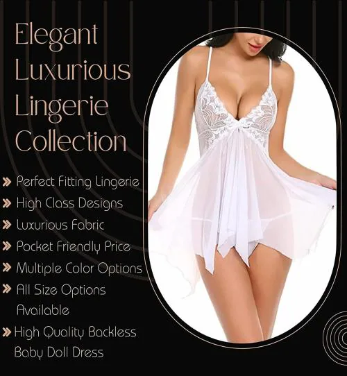 Drift Outfit Babydoll Lingerie Set for Woman Thongs Above Knee Baby Doll Night Dress | Semi Transparent Free Size SN011