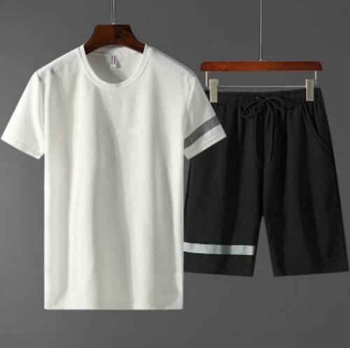 PAUSE Cotton White Solid Round Slim Fit Short Sleeve Men's T-Shirt and shorts