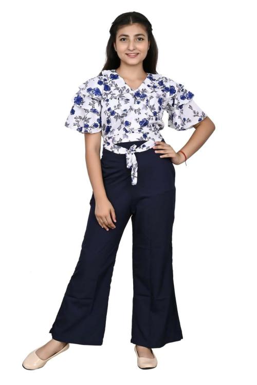 Fellamo Women White, Blue Top, Palazzo Set