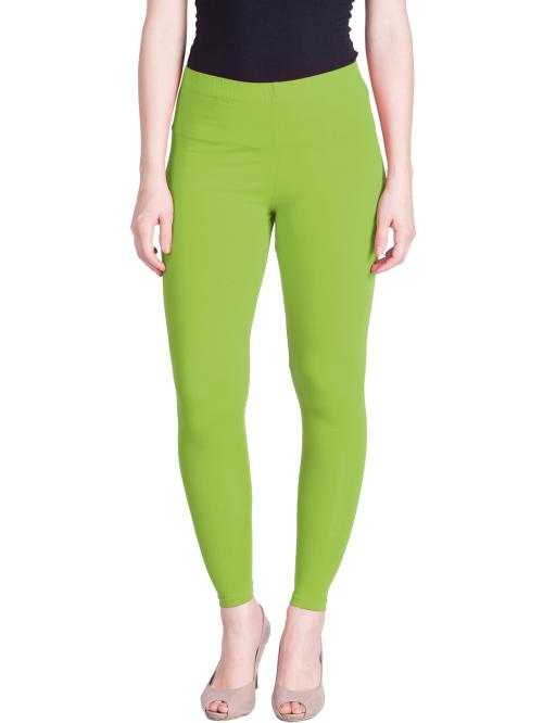 LYRA Parrot Green Superior staple cotton Ankle Length Leggings.Look like new even after repeated washing,Suitably designed to mould any body shape perfectly.