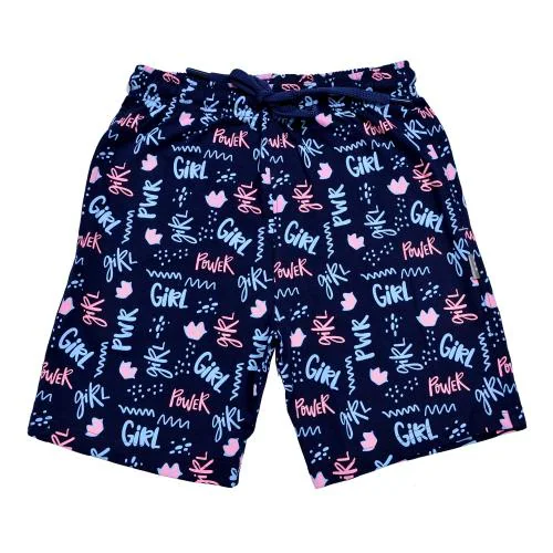 KARIBY Girls' Fancy Cotton Short Pants All Over Print with Pockets (Navy) (15 TO 16 YR)