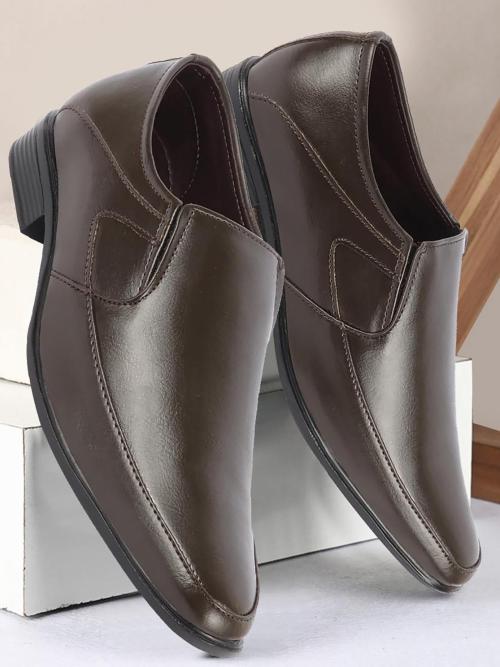 FAUSTO Men's Brown Formal Office Work Pointed Toe Slip On Shoes