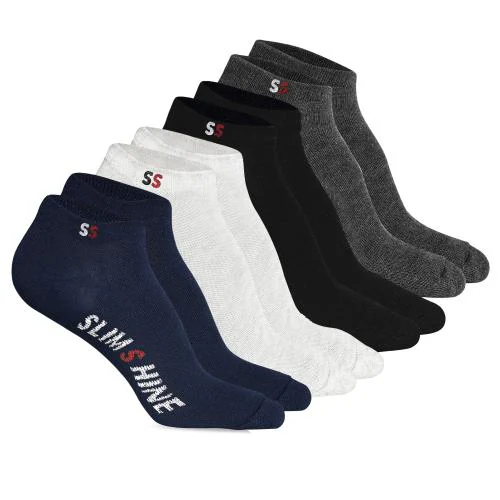 SLIMSHINE Men's & Women's Cotton Solid Loafer Socks, Pack of 4 ( Blue, Black, Grey, Silver )