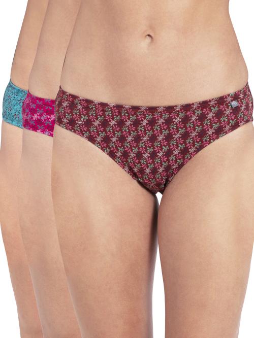 Jockey Style 1410 Women's Medium Coverage Super Combed Cotton Mid Waist Bikini With Concealed Waistband - Dark Prints(Pack of 3)