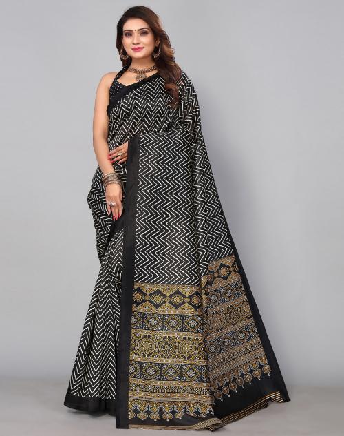 Buy Siril Poly Silk Black Color Saree with Blouse piece | sarees for ...