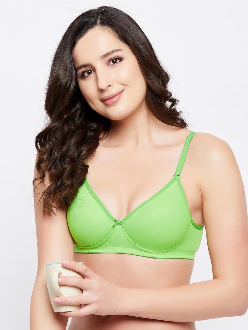 Clovia Cotton Solid Padded Demi Cup Wire Free Push-Up Bra - Green