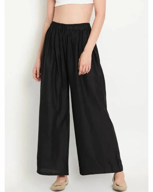 BCZ STYLE Rayon Palazzo for Women Regular Fit Flared Wide Leg Plain Black Plazzo