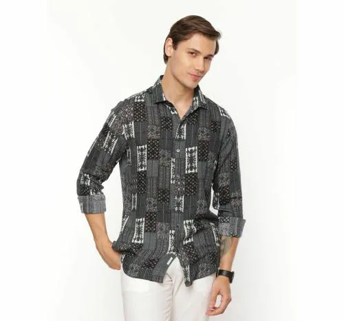 FLY69 FLY69 Men's Grey Rayon Crepe Printed Shirts Grey Colour S Size | Slim Fit Shirt | Rayon Crepe Shirt