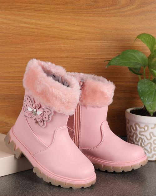 Passion Petals PU Winter Boots With Side Butterfly For Girls - Pink