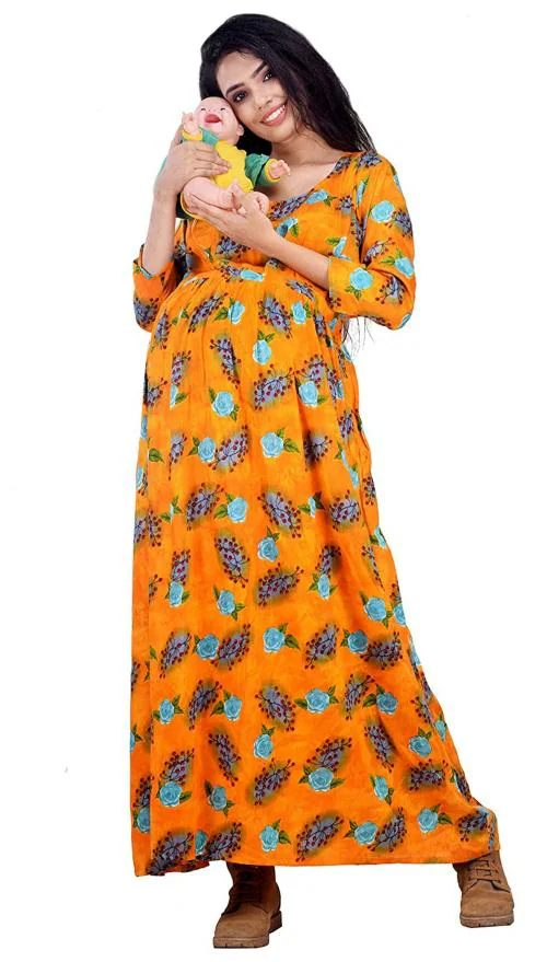 CLYMAA Women Cotton Maternity Gown Dress (3XL)