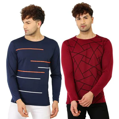 LEOTUDE Regular Fit Full Sleeve Men's T-Shirt Cotton Blend Combo (Pack of 2)